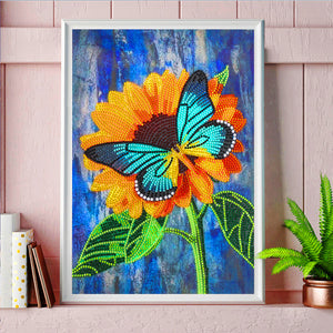 Butterfly Sunflower 30x40cm(canvas) partial crystal drill diamond painting