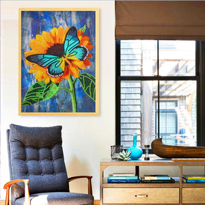 Butterfly Sunflower 30x40cm(canvas) partial crystal drill diamond painting