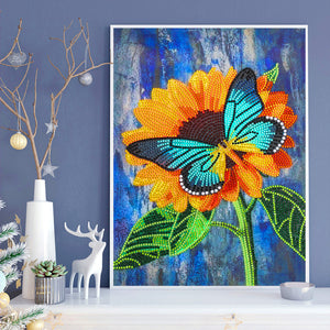 Butterfly Sunflower 30x40cm(canvas) partial crystal drill diamond painting