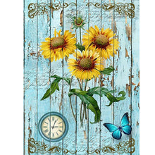 Load image into Gallery viewer, Sunflower Clock 30x40cm(canvas) full round drill diamond painting
