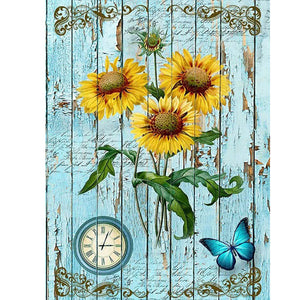 Sunflower Clock 30x40cm(canvas) full round drill diamond painting