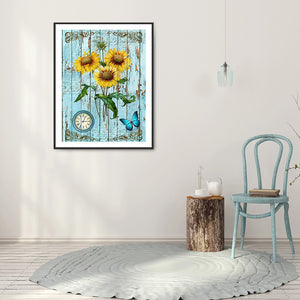 Sunflower Clock 30x40cm(canvas) full round drill diamond painting