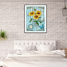 Load image into Gallery viewer, Sunflower Clock 30x40cm(canvas) full round drill diamond painting
