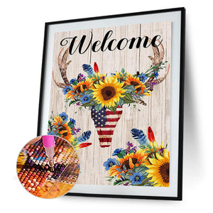 Deer Head Sunflower 40x50cm(canvas) full round drill diamond painting