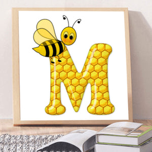 Bee Letter M 30x30cm(canvas) full round drill diamond painting