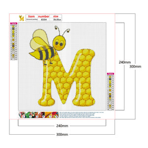 Bee Letter M 30x30cm(canvas) full round drill diamond painting