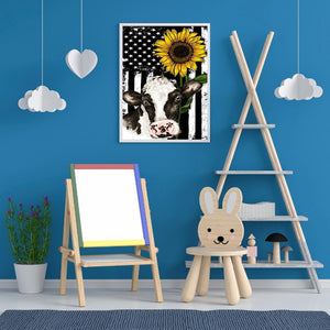 Cow Sunflower 30*40CM(Canvas) Full Round Drill Diamond Painting