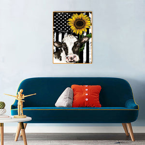 Cow Sunflower 30*40CM(Canvas) Full Round Drill Diamond Painting