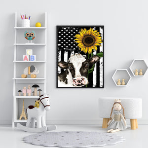 Cow Sunflower 30*40CM(Canvas) Full Round Drill Diamond Painting