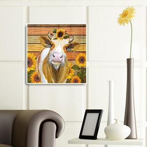 Cow Sunflower 35*35CM £¨canvans) Full Round Drill Diamond Painting