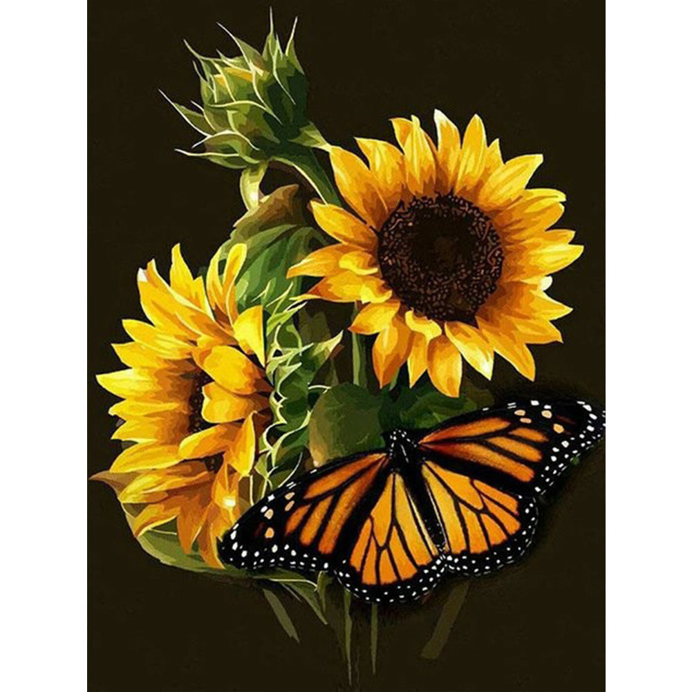 Butterfly Sunflower 30*40CM £¨canvans) Full Round Drill Diamond Painting