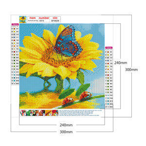 Butterfly And Sunflower 30*30CM (canvas) Full Round Drill Diamond Painting