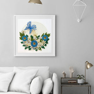 Blue Flower Butterfly 30*30CM £¨canvans) Partial Special-Shaped Drill Diamond Painting