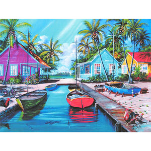 Seaside Village 40*30CM £¨canvans) Full Round Drill Diamond Painting