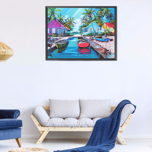 Seaside Village 40*30CM £¨canvans) Full Round Drill Diamond Painting