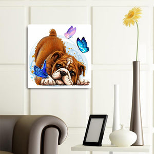 Butterfly And Puppy 30*30CM £¨canvans) Full Round Drill Diamond Painting