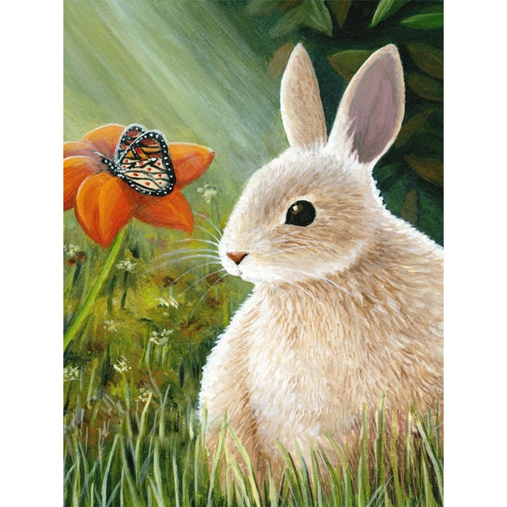 Rabbit In Flower 30*40CM £¨canvans) Full Round Drill Diamond Painting