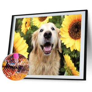 Sunflower Dog 40*30CM £¨canvans) Full Round Drill Diamond Painting