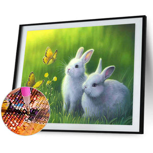 Two Rabbits 40*30CM (canvans) Full Round Drill Diamond Painting