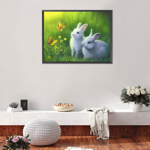 Two Rabbits 40*30CM (canvans) Full Round Drill Diamond Painting