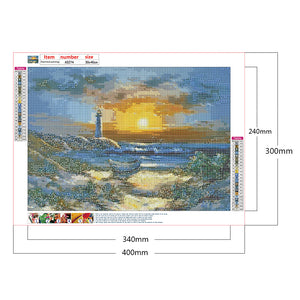 Seaside Lighthouse Sunset 40*30CM (canvans) Full Round Drill Diamond Painting