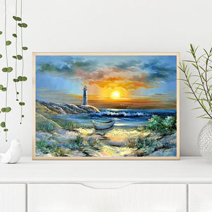 Seaside Lighthouse Sunset 40*30CM (canvans) Full Round Drill Diamond Painting