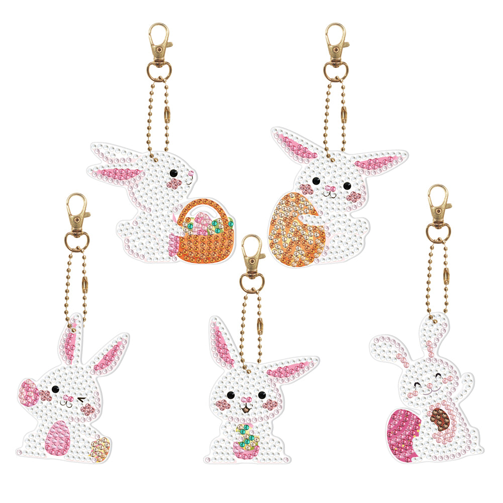 5pcs Diamond Painting Keyring Kits DIY Rabbit Keychain Bag Pendant (YSK095)