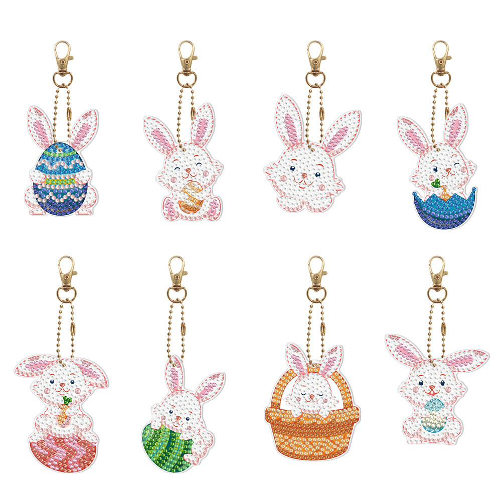 8pcs Diamond Painting Keyring Kits DIY Rabbit Keychain Bag Pendant (YSK096)