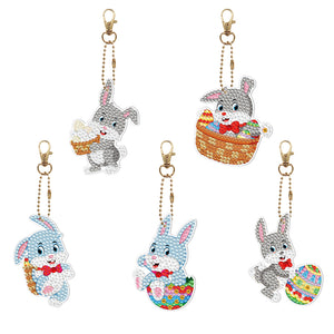 5pcs Diamond Painting Keyring Kits DIY Rabbit Keychain Bag Pendant (YSK098)