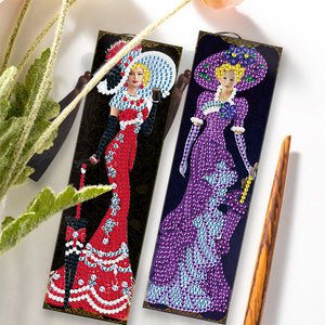 2pcs DIY Diamond Painting Leather Bookmark Lady Mosaic Craft Art (FQY059)