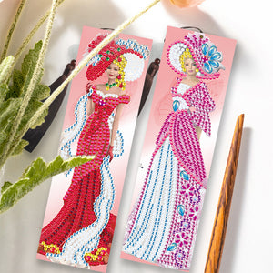 2pcs DIY Diamond Painting Leather Bookmark Lady Mosaic Craft Art (FQY061)