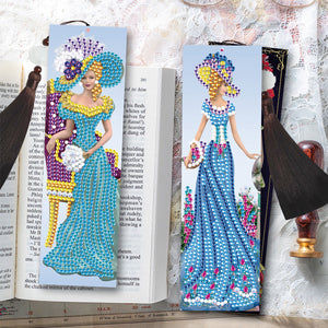 2pcs DIY Diamond Painting Leather Bookmark Lady Mosaic Craft Art (FQY062)