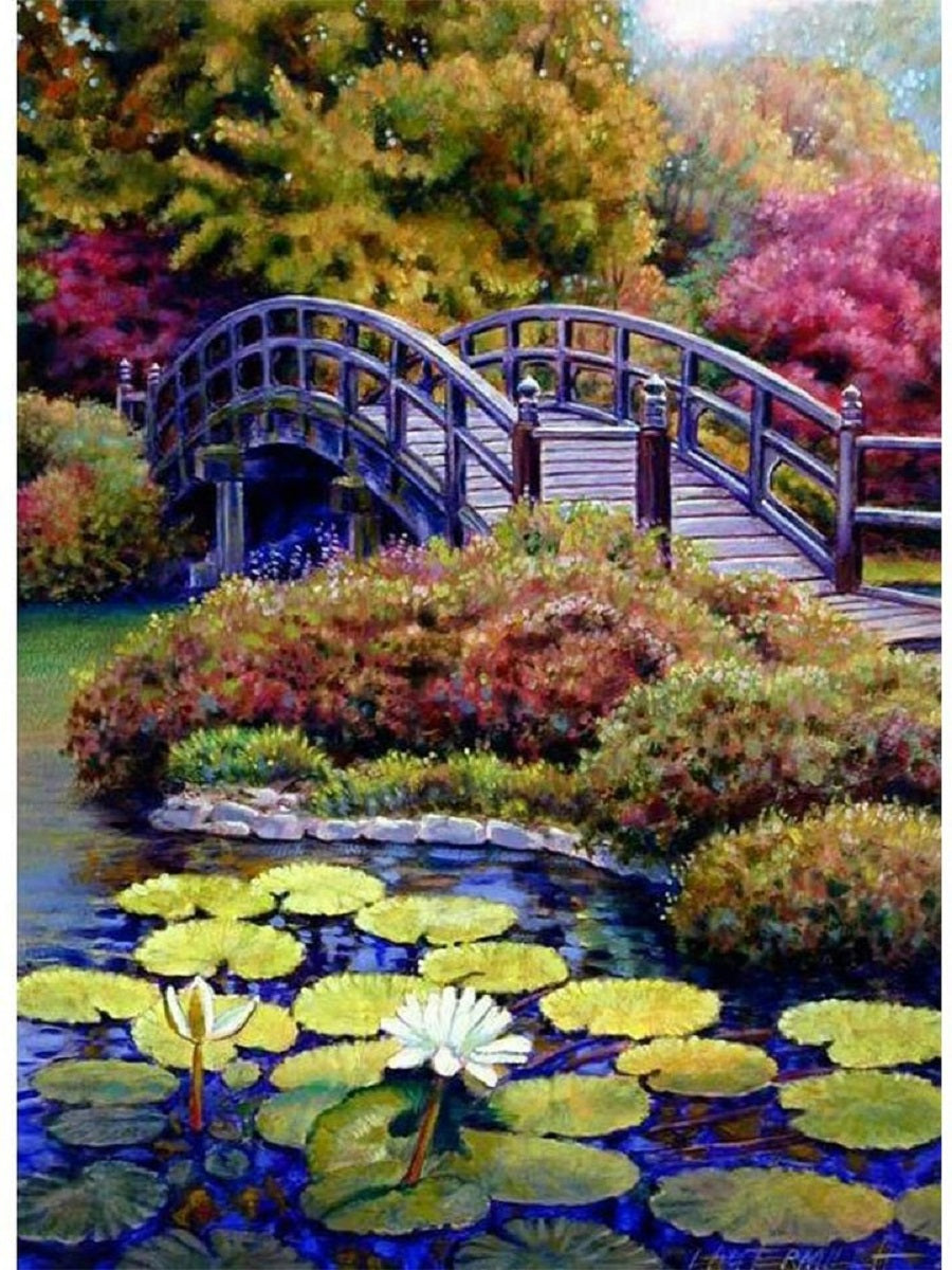 Small Bridge Flowing Water 30x40CM(canvas) Full Round Drill Diamond Painting