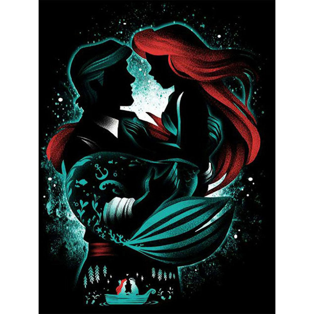 Mermaid Princess And Prince Charming Silhouette 50x60cm(canvas) Full Square Drill Diamond Painting