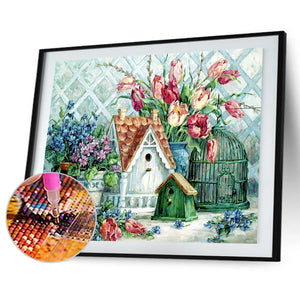 Tulips And Cottage 45x35cm(canvas) Full Square Drill Diamond Painting