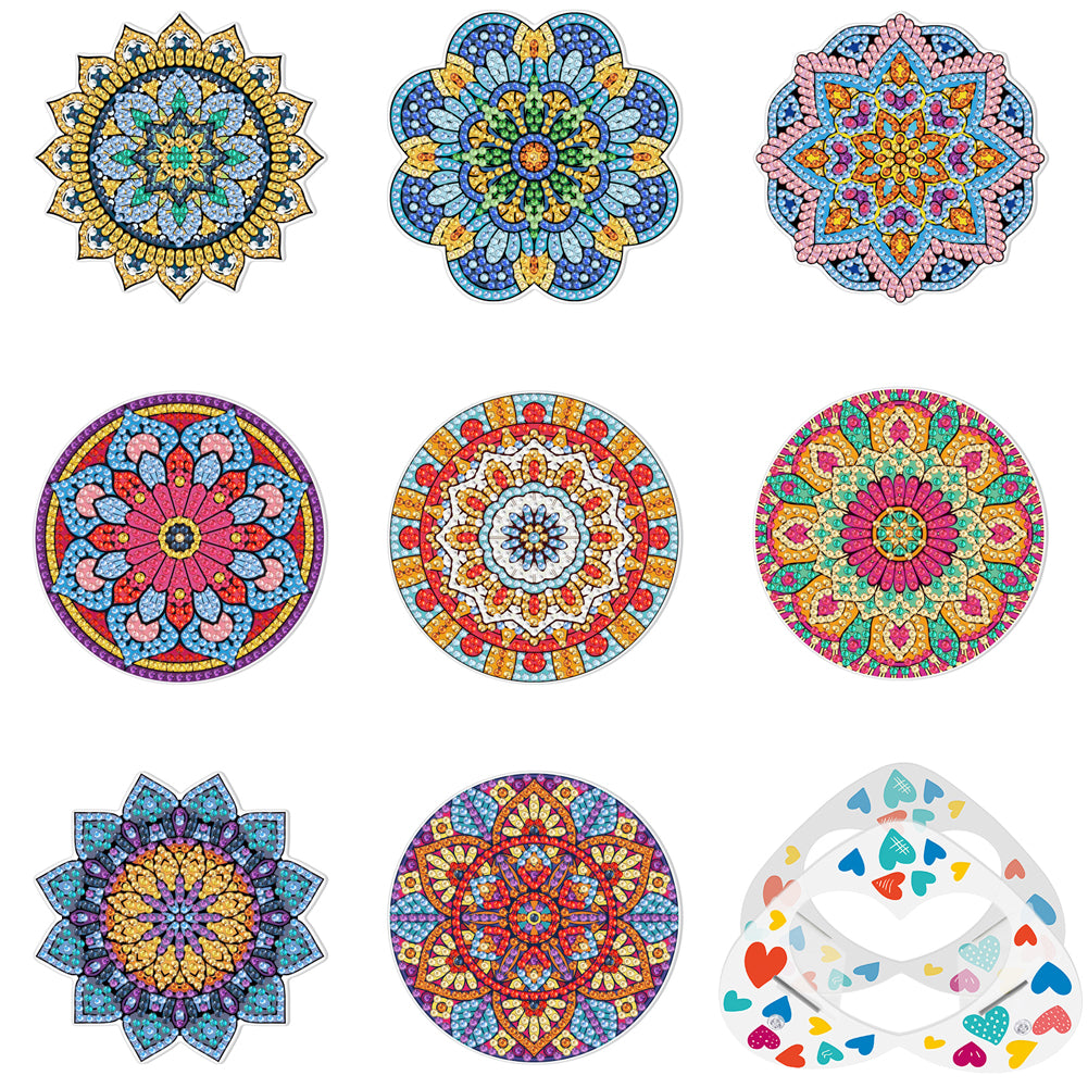 DIY Acrylic Diamond Coaster Set Mandala Style (8 Piece Set 1 Rack) (BD102)