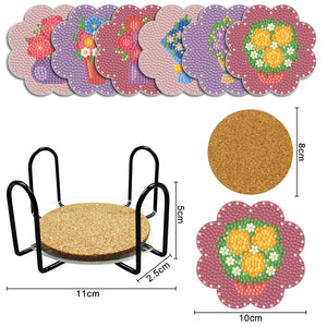 DIY Acrylic Diamond Coaster Set Flowers Style 6 Piece Set + 1 Rack) (BD207)