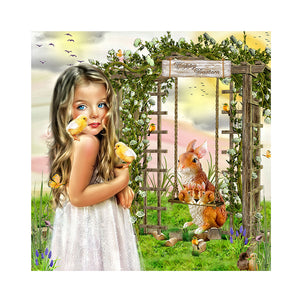 Little Girl And Rabbit On The Grass 35x35cm(canvas) Full Square Drill Diamond Painting