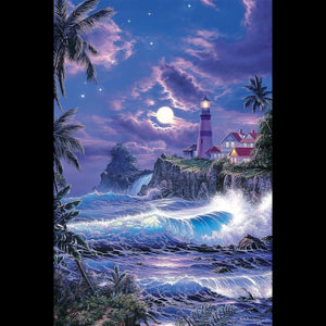 Wave Lighthouse 50x60cm(canvas) Full Round Drill Diamond Painting