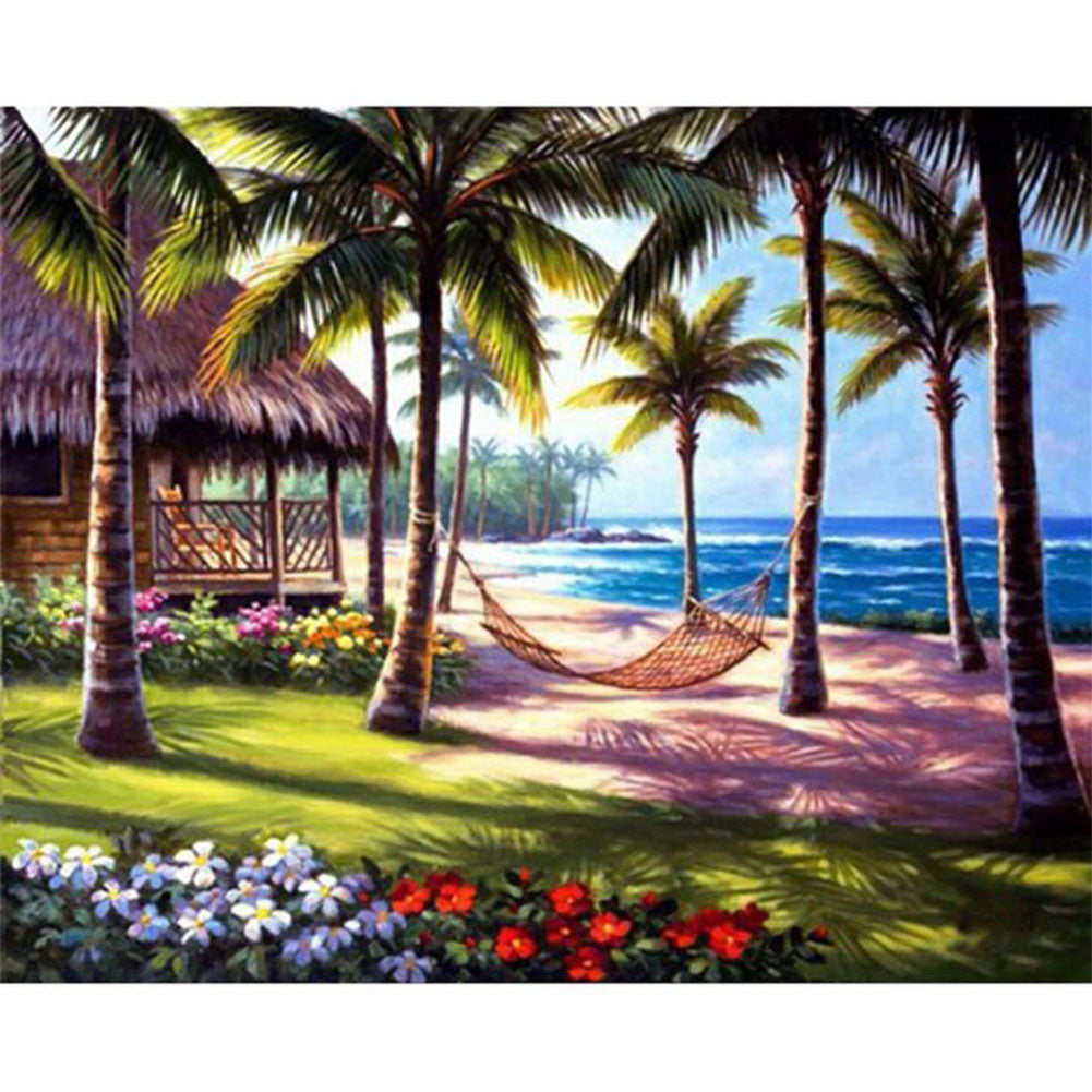 Vacation Beach Coconut Trees 50x40cm(canvas) Full Round Drill Diamond Painting