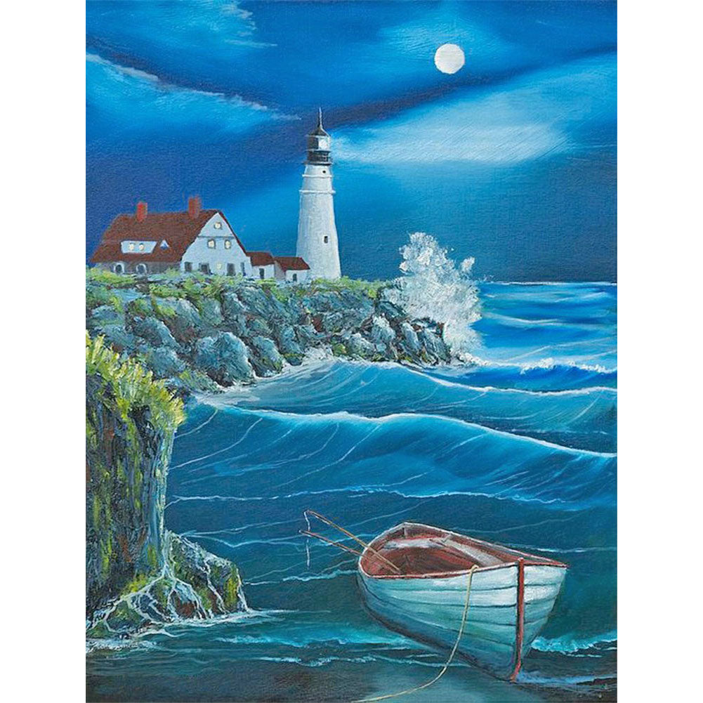 Sea ??Wave Lighthouse House 40x50cm(canvas) Full Round Drill Diamond Painting