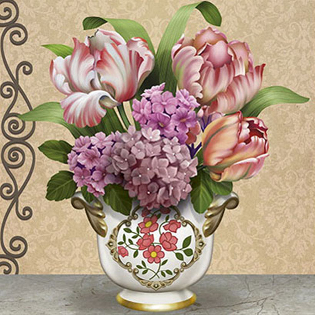 Tulip Hydrangea Bouquet 30x30cm(canvas) Full Round Drill Diamond Painting