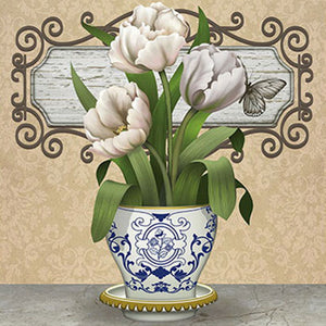 White Tulip Bouquet 30x30cm(canvas) Full Round Drill Diamond Painting