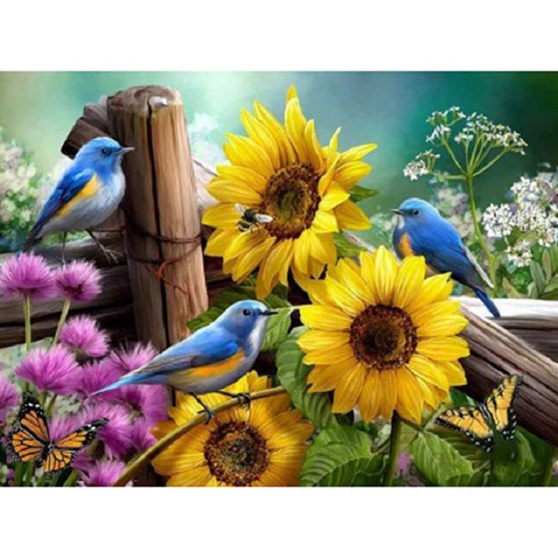 Bluebird And Sunflower 50x40cm(canvas) Full Round Drill Diamond Painting