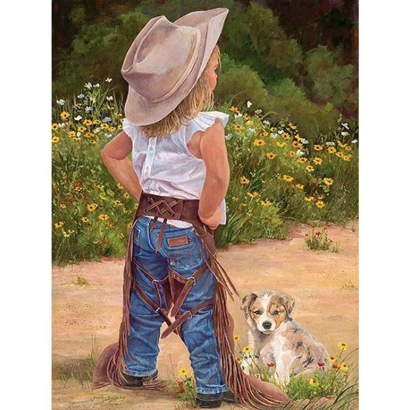Cowboy Hat Kid 40x50cm(canvas) Full Square Drill Diamond Painting