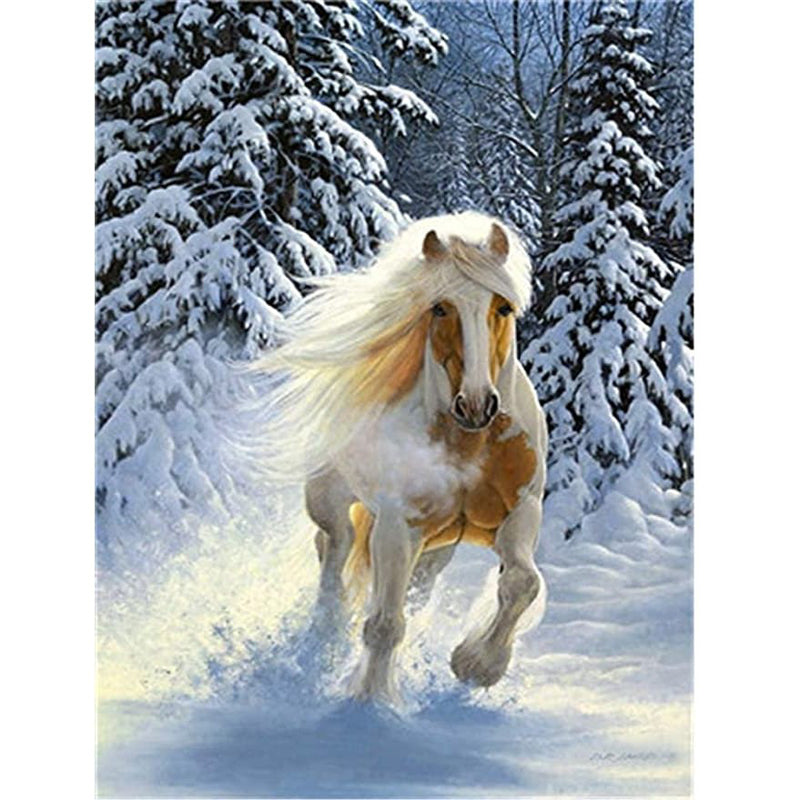 Horse Running In Snow 30x40cm(canvas) Full Round Drill Diamond Painting