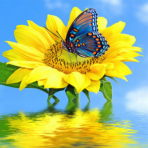 Sunflower Butterfly 45*45CM (canvas) Full Round Drill Diamond Painting