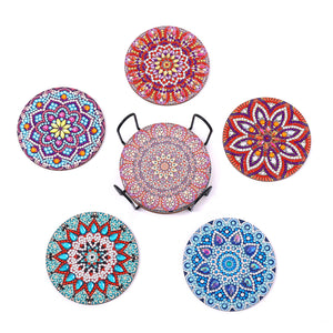 DIY Diamond Painting Coaster Non-slip 5/6/8pcs Cup Cushion Wooden Set Home Decor