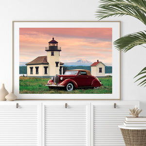 Seaside Lighthouse Jeep 40*30CM (canvas) Full Round Drill Diamond Painting