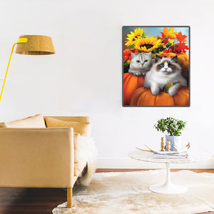 Autumn Sunflower Pumpkin Ragdoll 30*40CM(canvas) Full Round Drill Diamond Painting